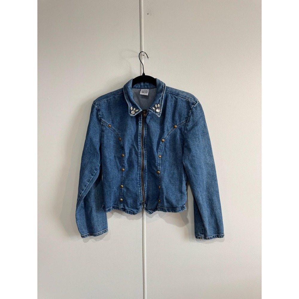 Vintage Big Time Jacket Womens Small Blue Denim Studded Pearl Collar Western 80s